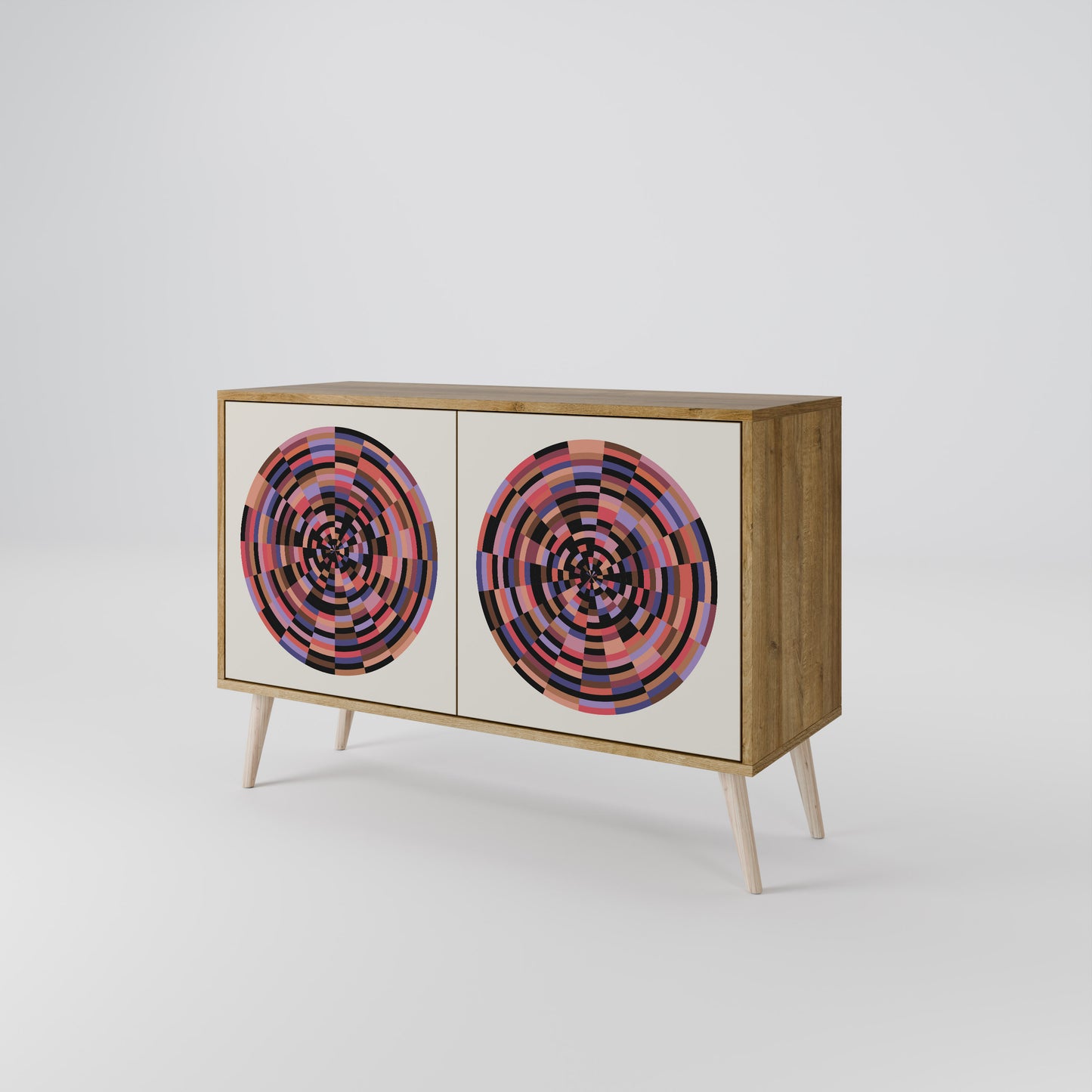 Credenza BROWN CIRCLES a 2 ante effetto rovere
