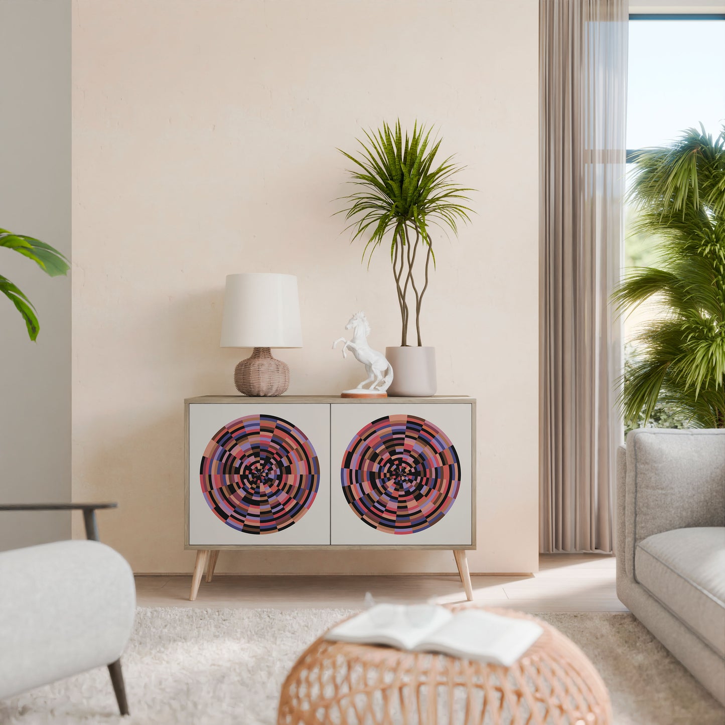 Credenza BROWN CIRCLES a 2 ante effetto rovere