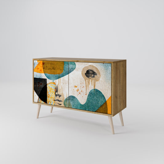 Credenza a 2 ante ABSTRACT FACES in effetto rovere