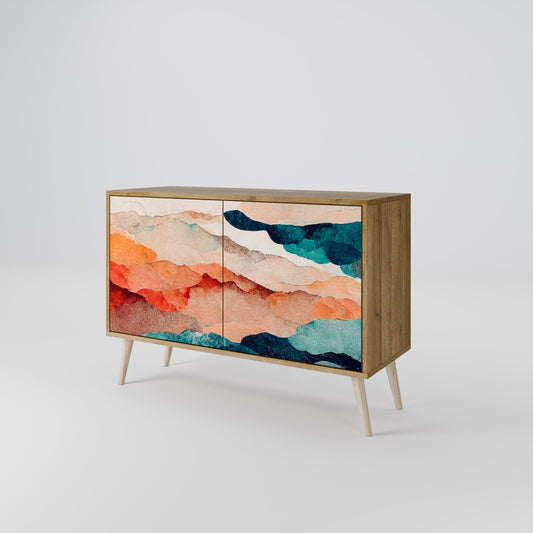 Credenza a 2 ante ABSTRACT LANDSCAPE in effetto rovere