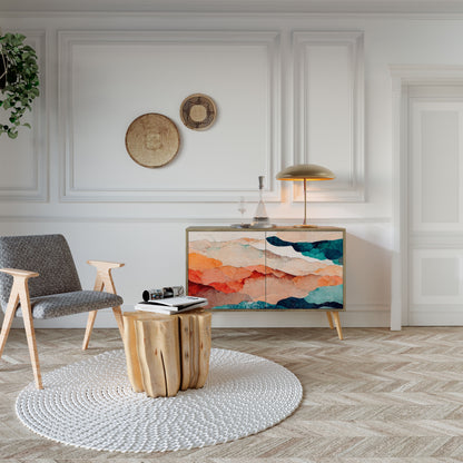 Credenza a 2 ante ABSTRACT LANDSCAPE in effetto rovere