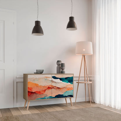 Credenza a 2 ante ABSTRACT LANDSCAPE in effetto rovere