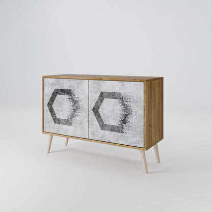 Credenza a 2 ante HEXAGONAL FIGURES in effetto rovere