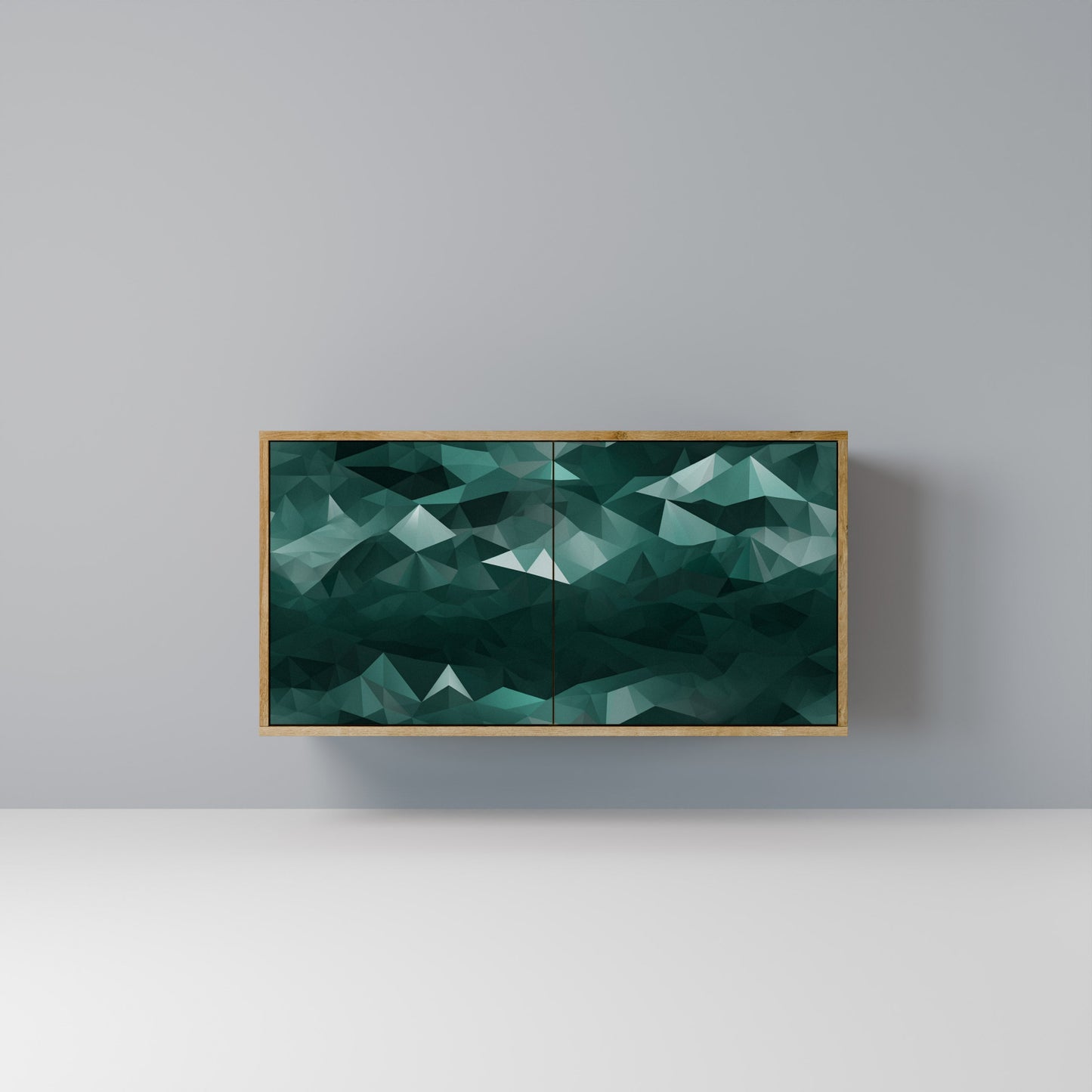 Credenza POLYGONALE FLUTTUANTE a 2 ante in effetto rovere