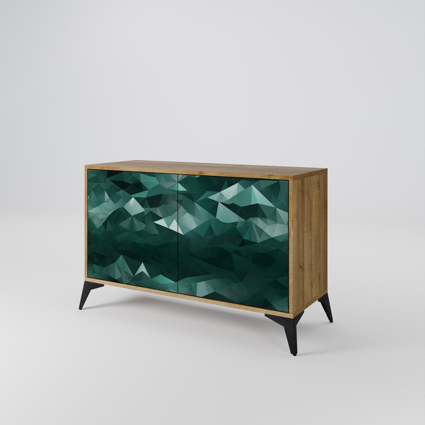 Credenza POLYGONALE FLUTTUANTE a 2 ante in effetto rovere