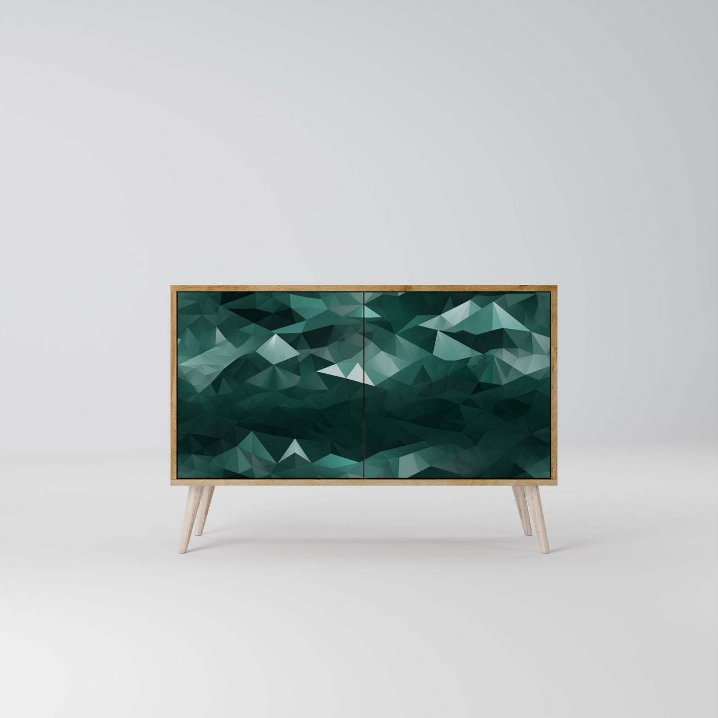 Credenza POLYGONALE FLUTTUANTE a 2 ante in effetto rovere
