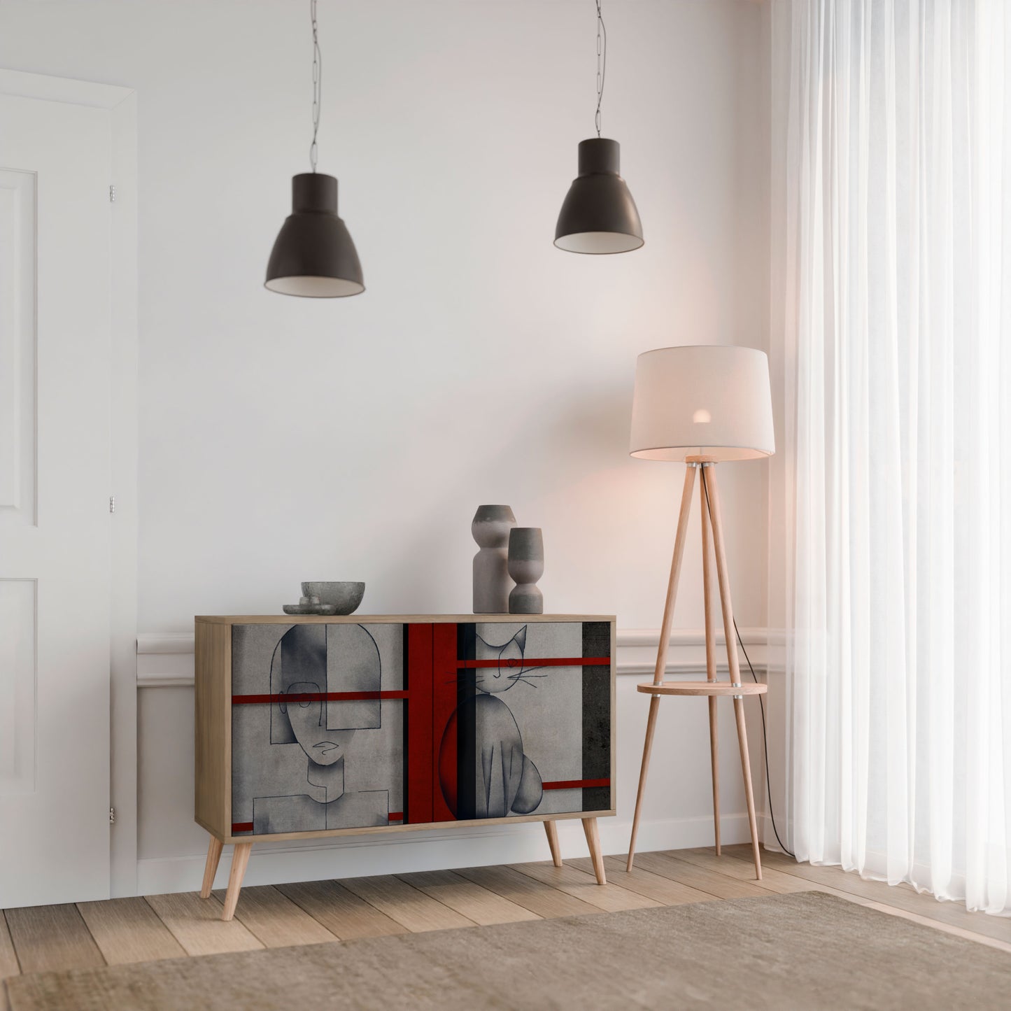 Credenza a 2 ante GRAY FIGURES in effetto rovere