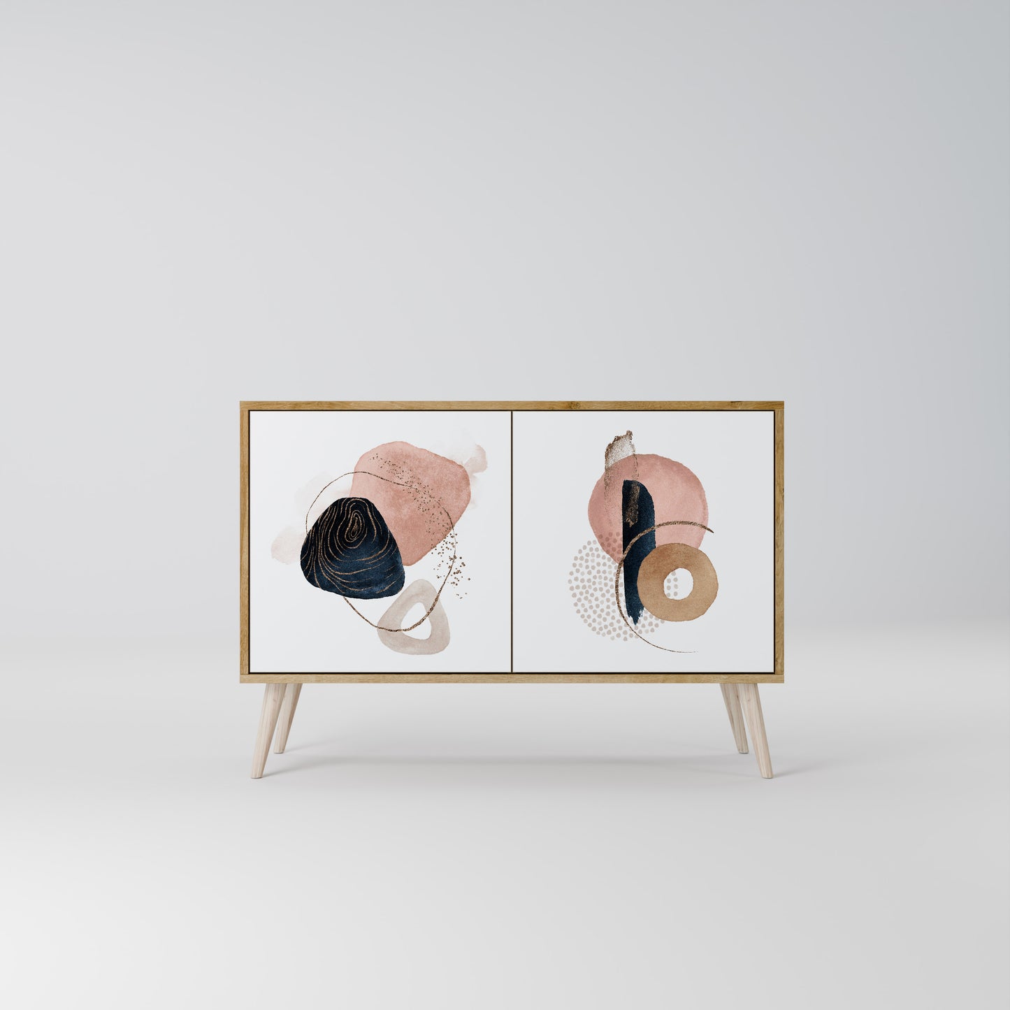 Credenza a 2 ante COLORFUL SHAPES in effetto rovere