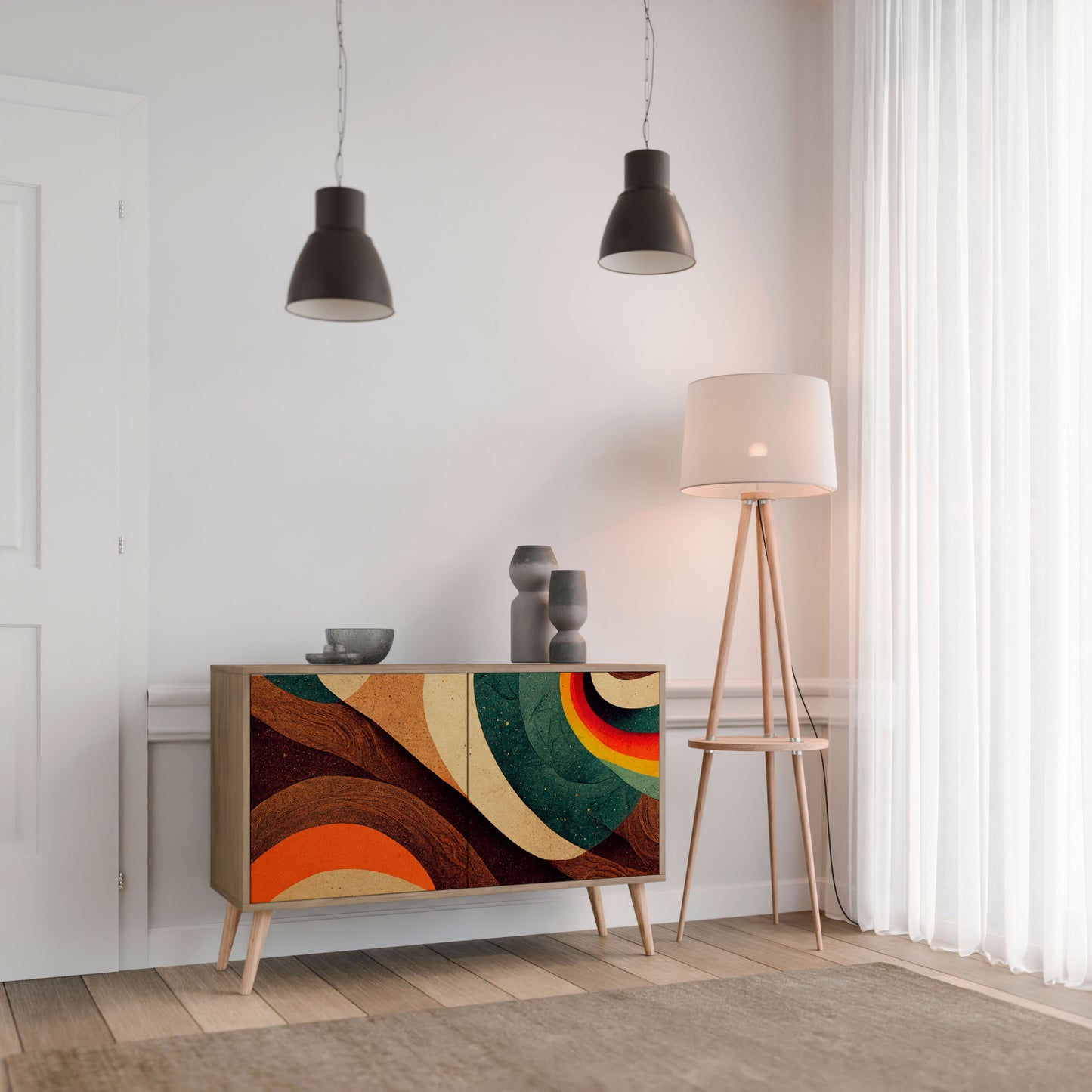 Credenza a 2 ante COLORFUL STRANDS in effetto rovere