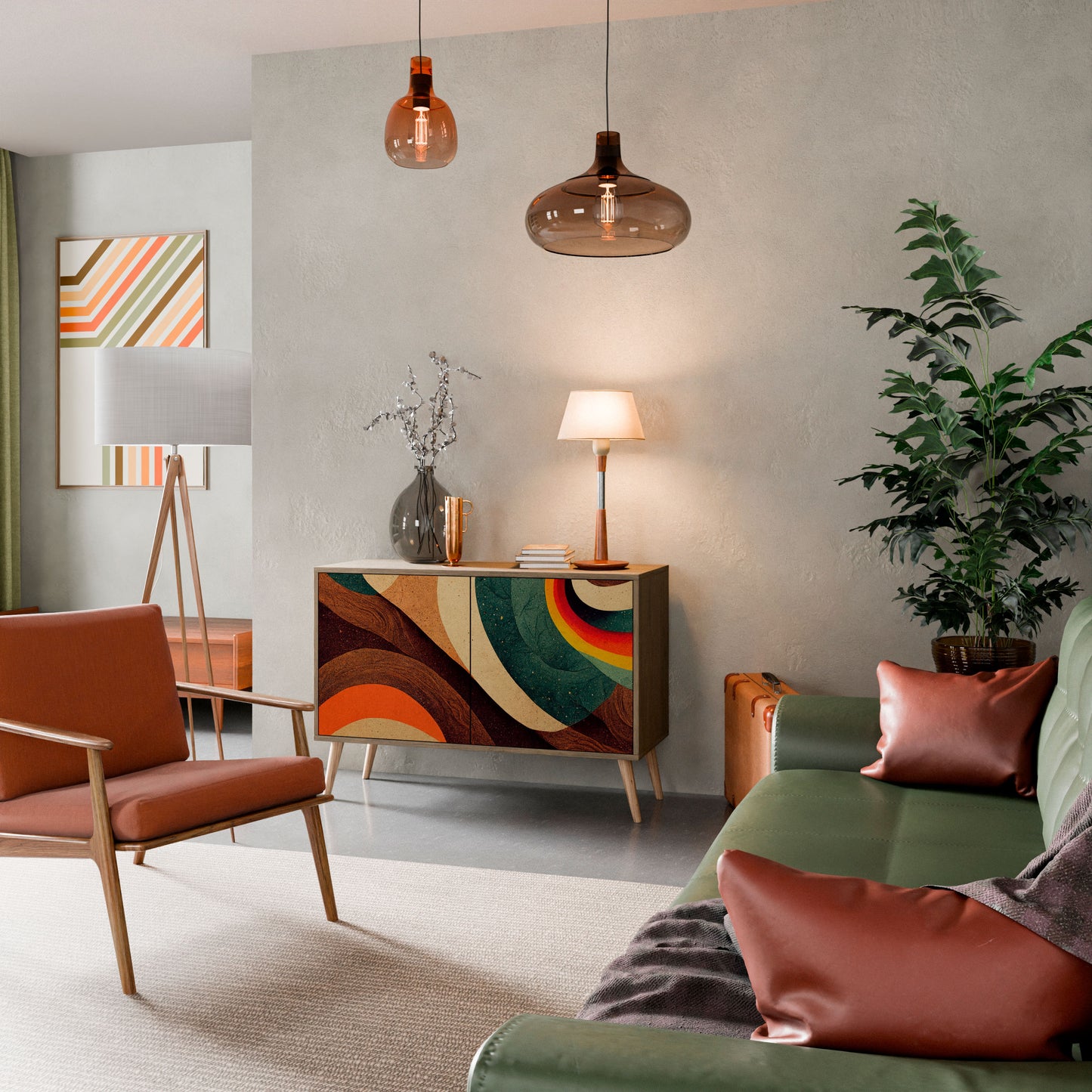 Credenza a 2 ante COLORFUL STRANDS in effetto rovere