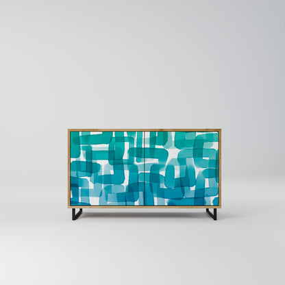 Credenza a 2 ante TURQUOISE RECTANGLES in effetto rovere