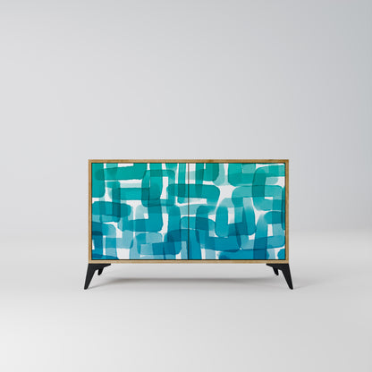 Credenza a 2 ante TURQUOISE RECTANGLES in effetto rovere