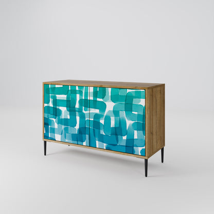 Credenza a 2 ante TURQUOISE RECTANGLES in effetto rovere