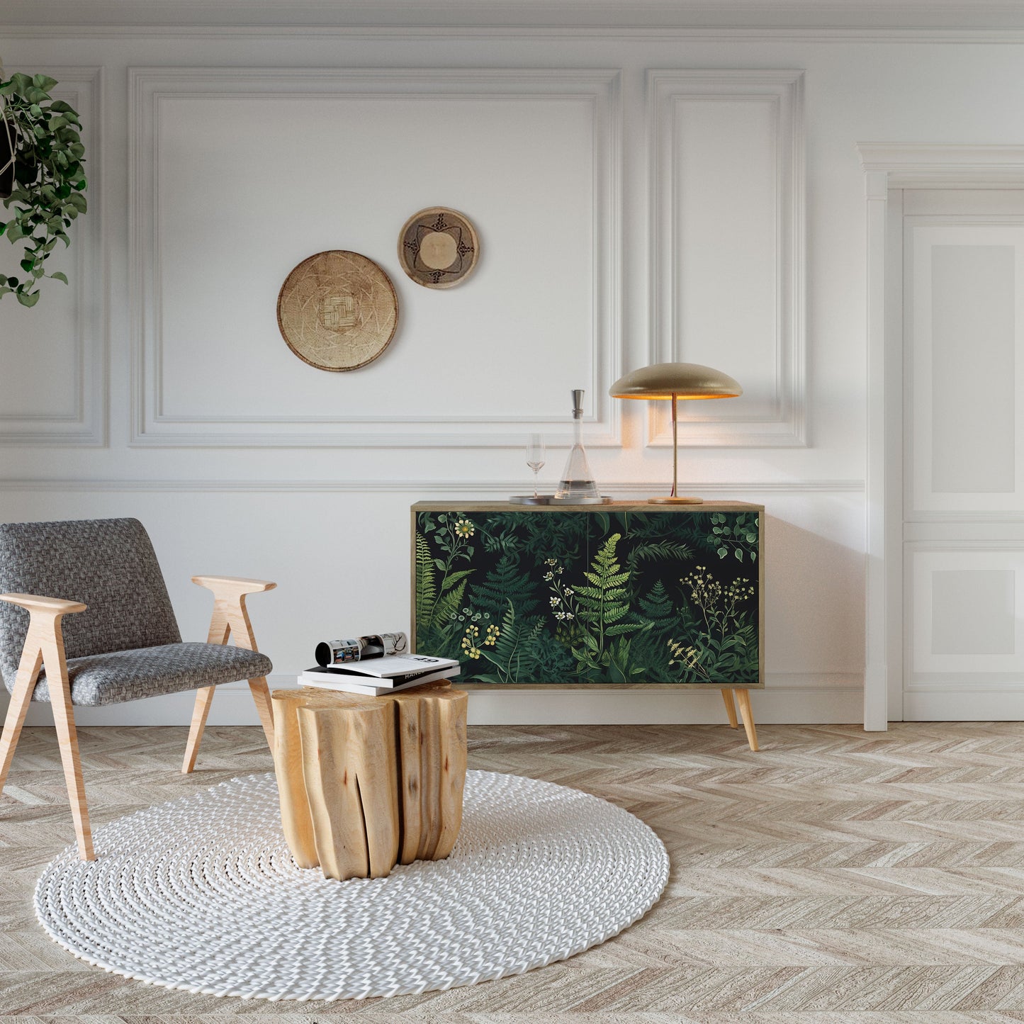Credenza a 2 ante FERN FLOWERS in effetto rovere