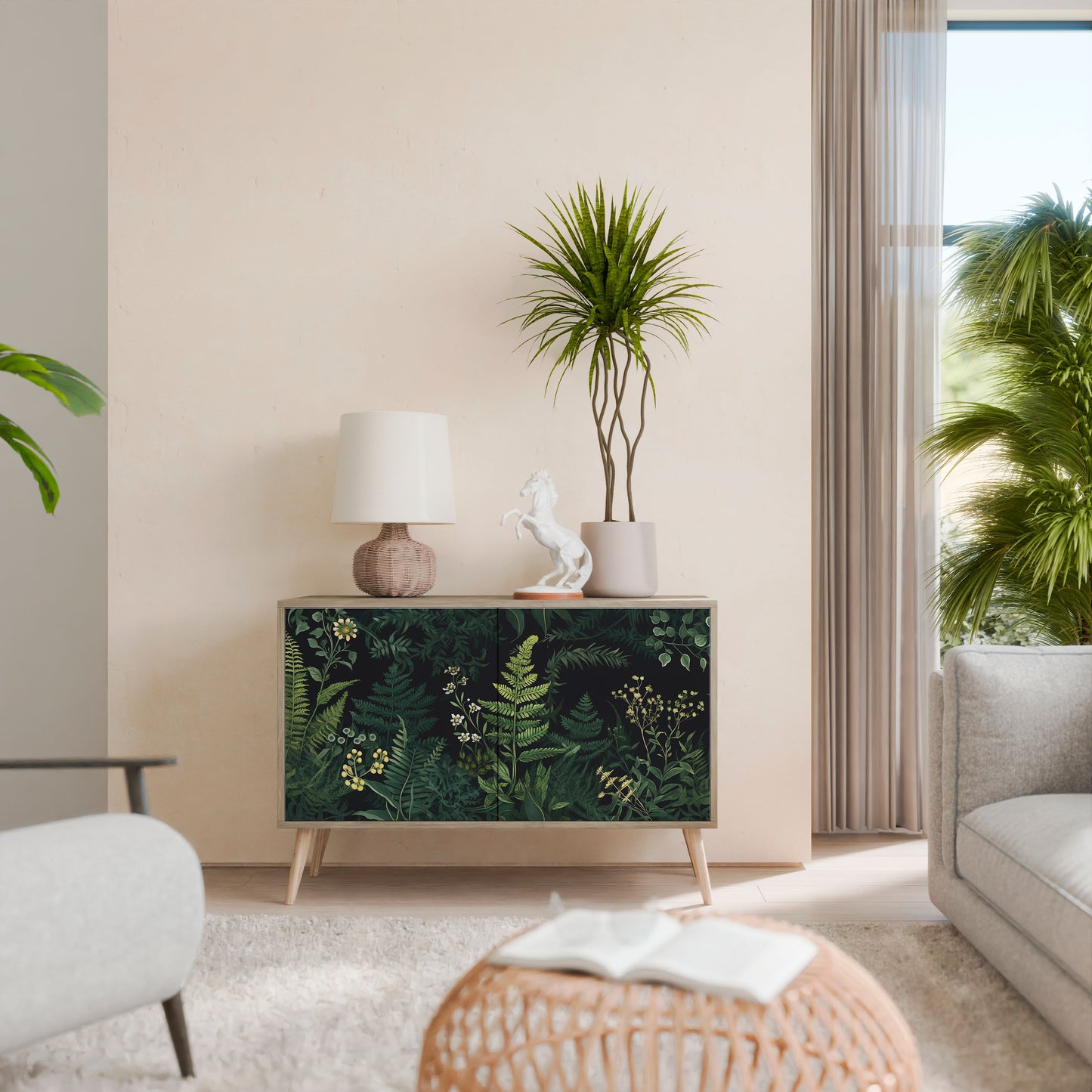 Credenza a 2 ante FERN FLOWERS in effetto rovere
