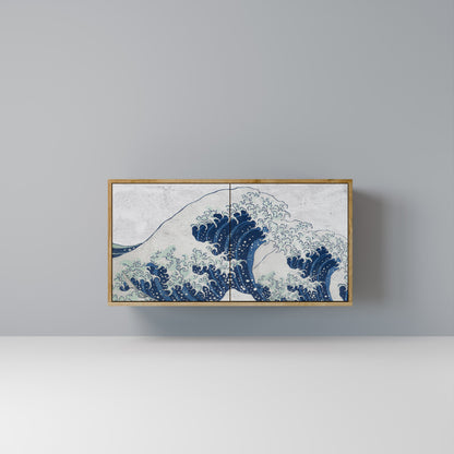 Credenza a 2 ante THE GREAT WAVE AT KANAGAWA in effetto rovere