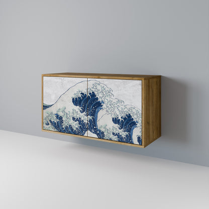 Credenza a 2 ante THE GREAT WAVE AT KANAGAWA in effetto rovere