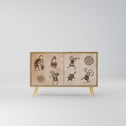 Credenza a 2 ante in stile africano effetto rovere