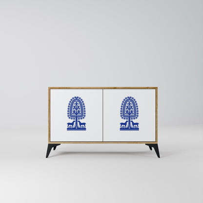 Credenza a 2 ante in stile FOLK ART POLACCO, effetto rovere