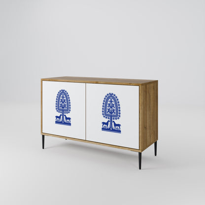 Credenza a 2 ante in stile FOLK ART POLACCO, effetto rovere