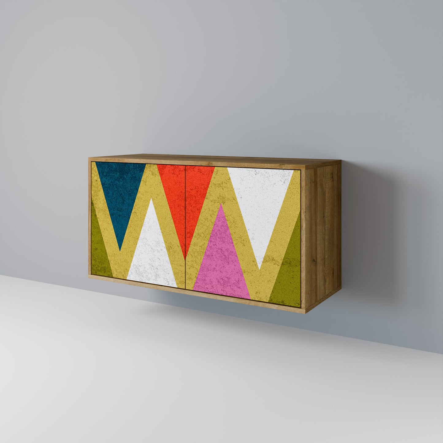 Credenza a 2 ante TRIANGOLI COLORATI effetto rovere