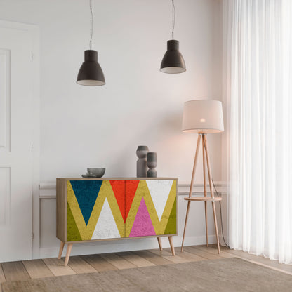 Credenza a 2 ante TRIANGOLI COLORATI effetto rovere