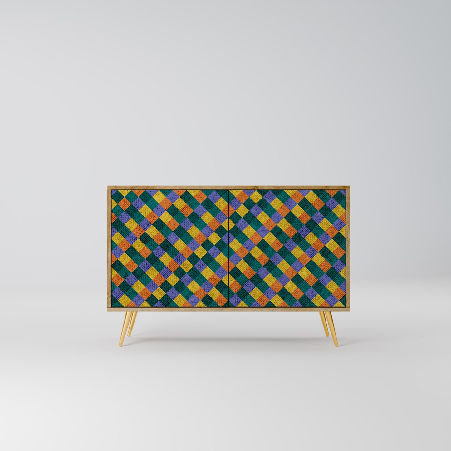 PAINTED SQUARES MIX 2-Door Sideboard in Oak Effect