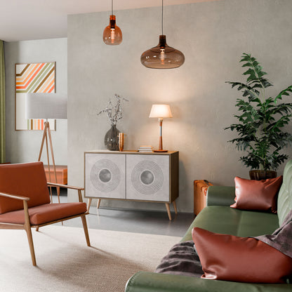 Credenza a 2 ante SOLID CIRCLES in effetto rovere