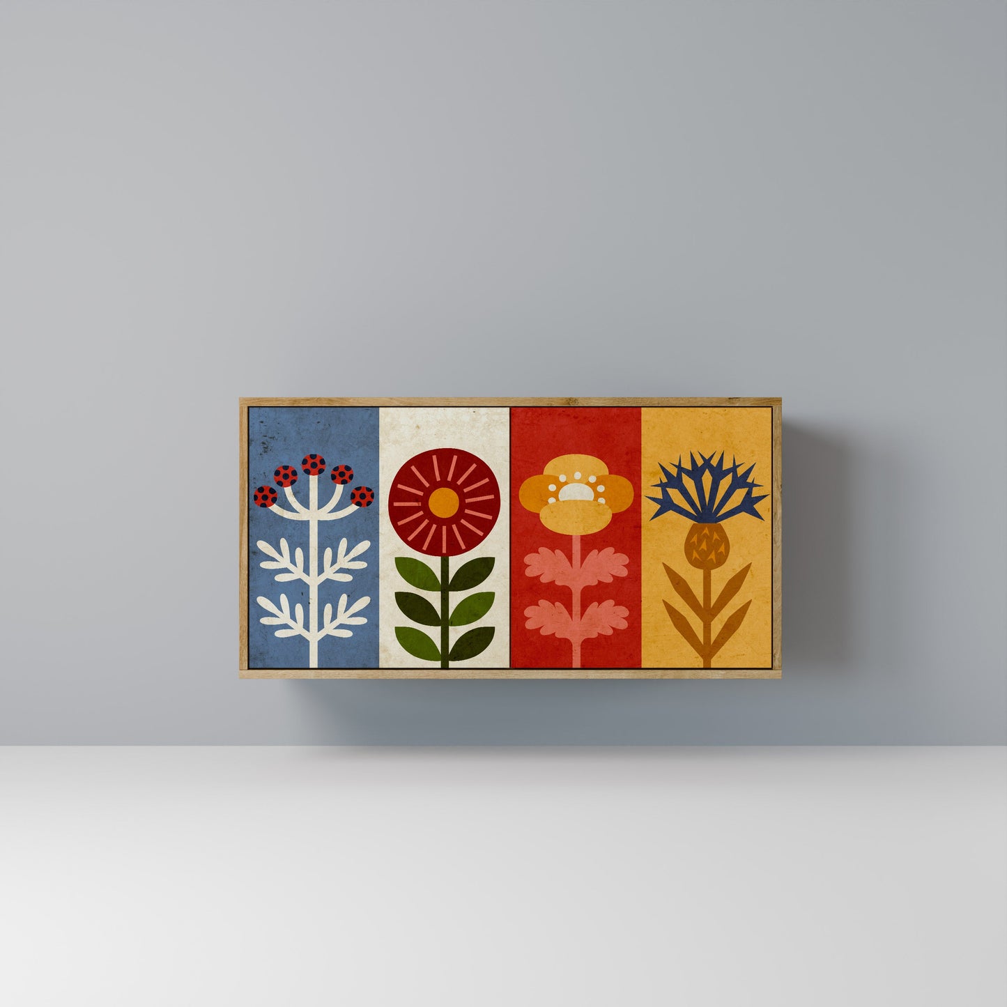 Credenza SCANDIC FLOWERET a 2 ante in effetto rovere
