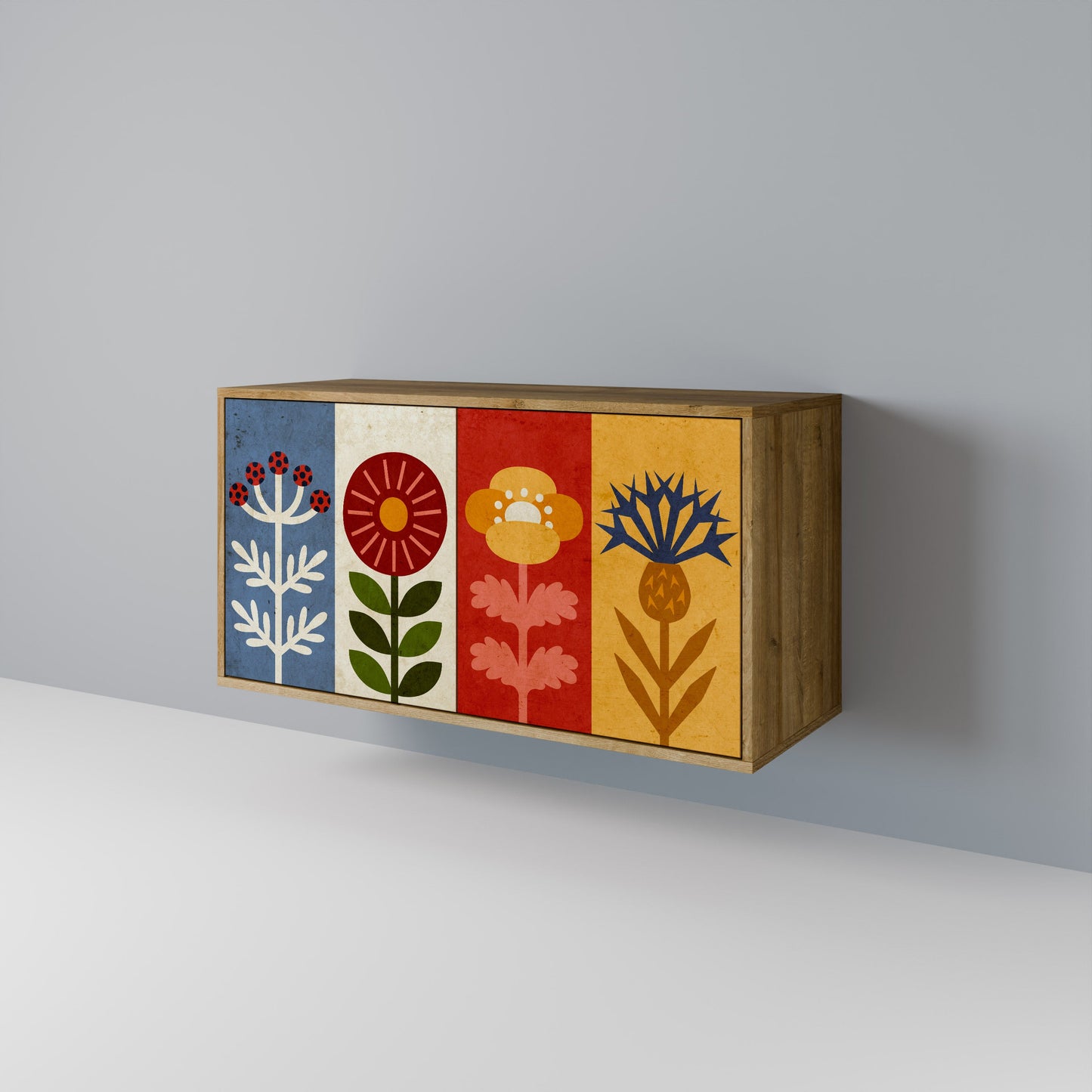 Credenza SCANDIC FLOWERET a 2 ante in effetto rovere