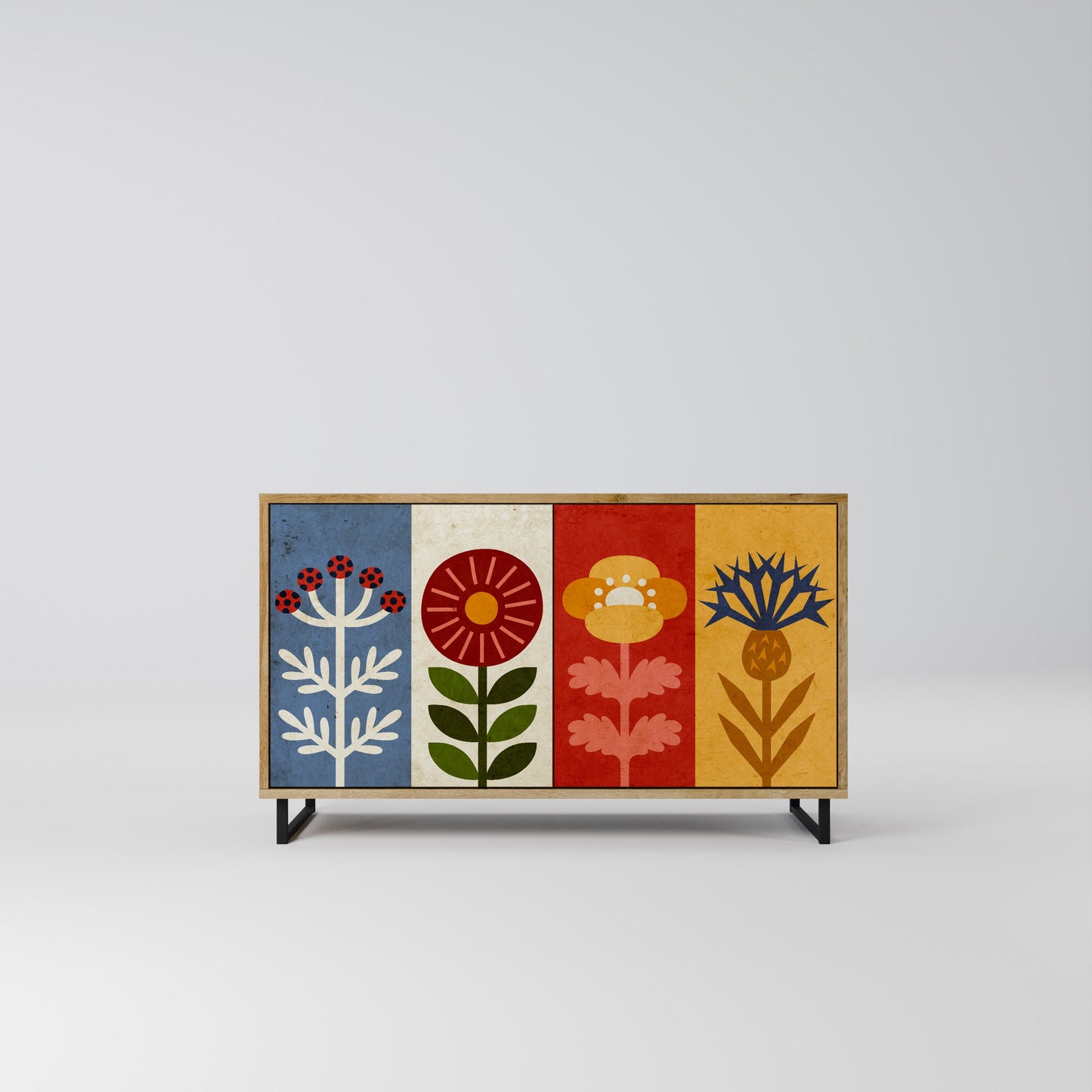 Credenza SCANDIC FLOWERET a 2 ante in effetto rovere