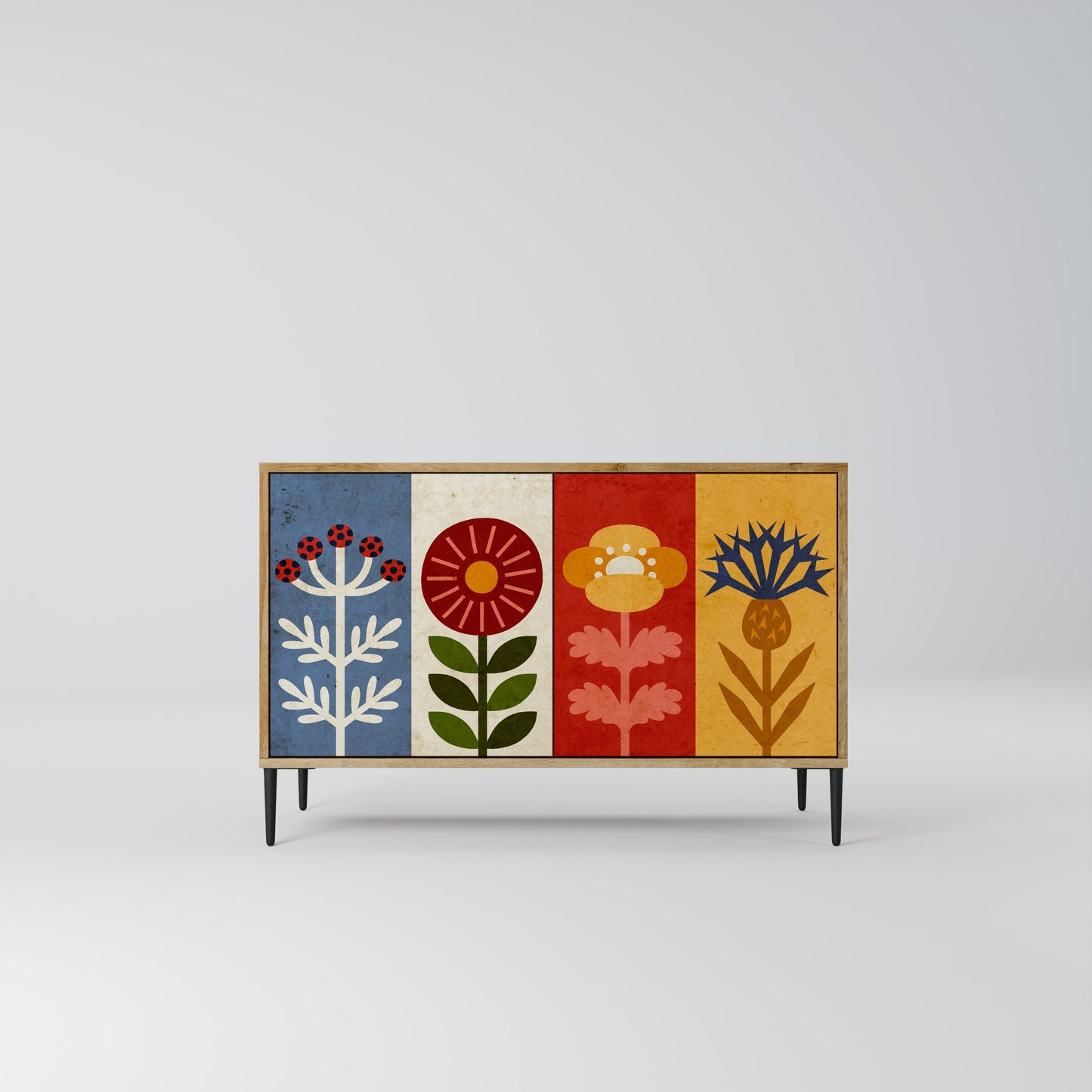 Credenza SCANDIC FLOWERET a 2 ante in effetto rovere
