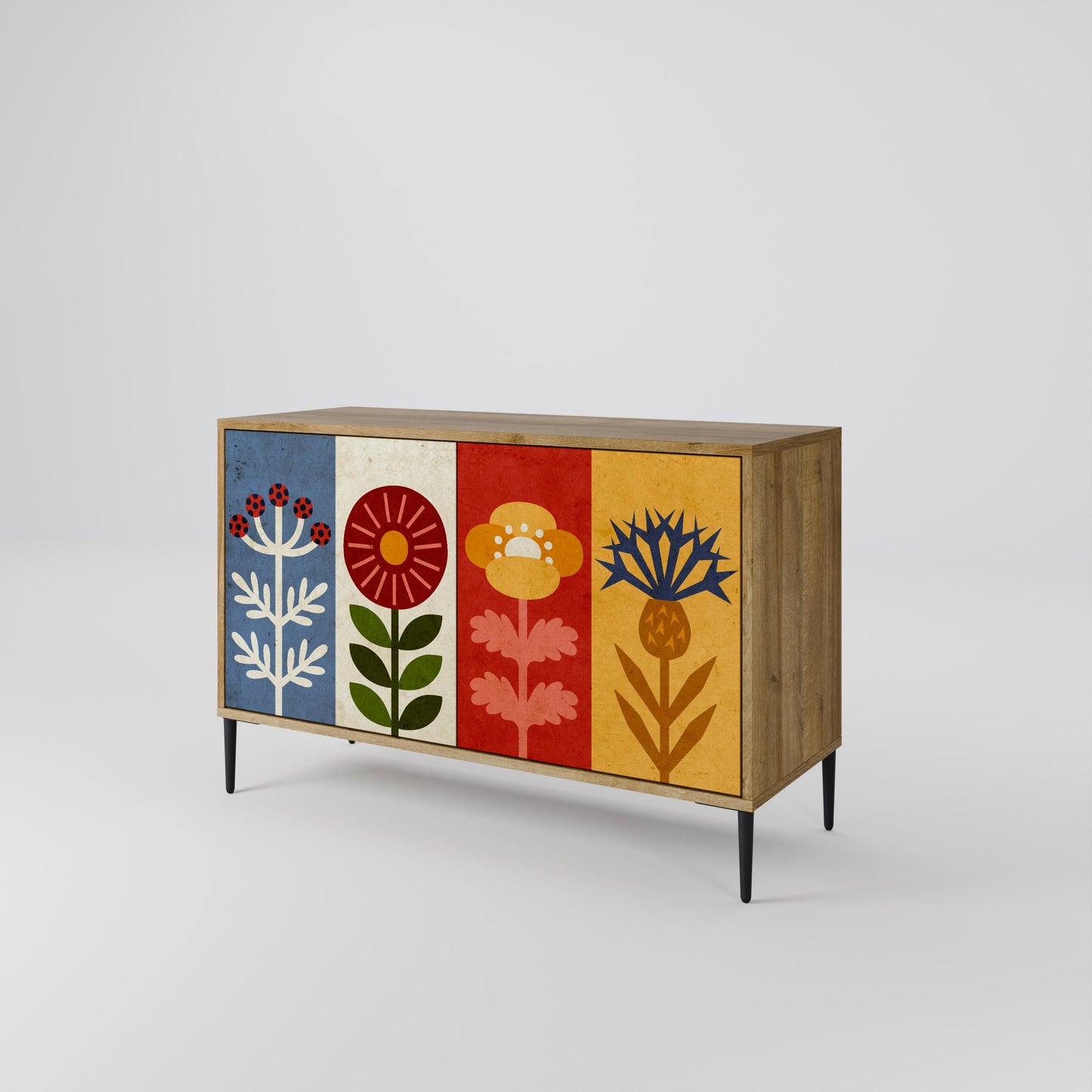 Credenza SCANDIC FLOWERET a 2 ante in effetto rovere