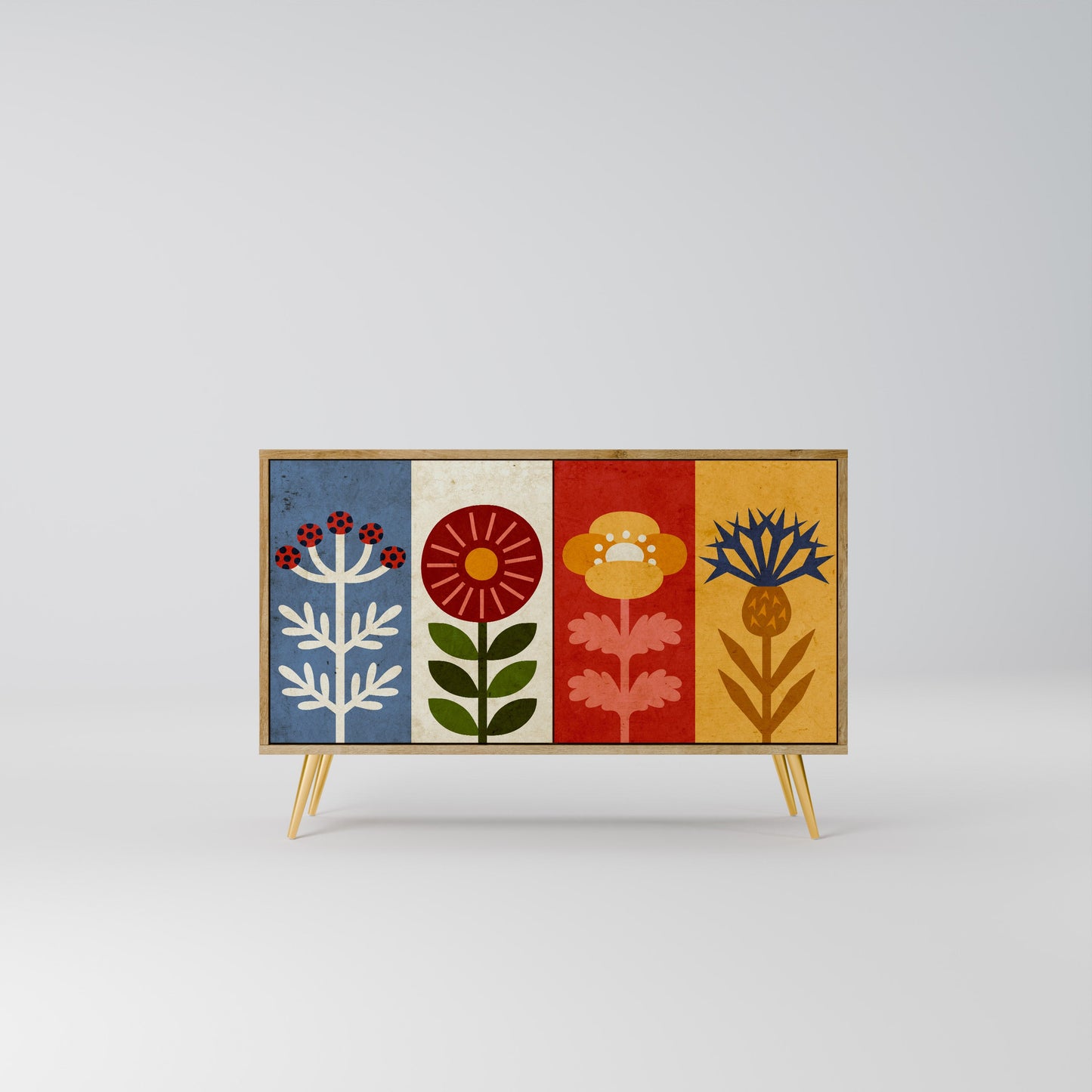 Credenza SCANDIC FLOWERET a 2 ante in effetto rovere