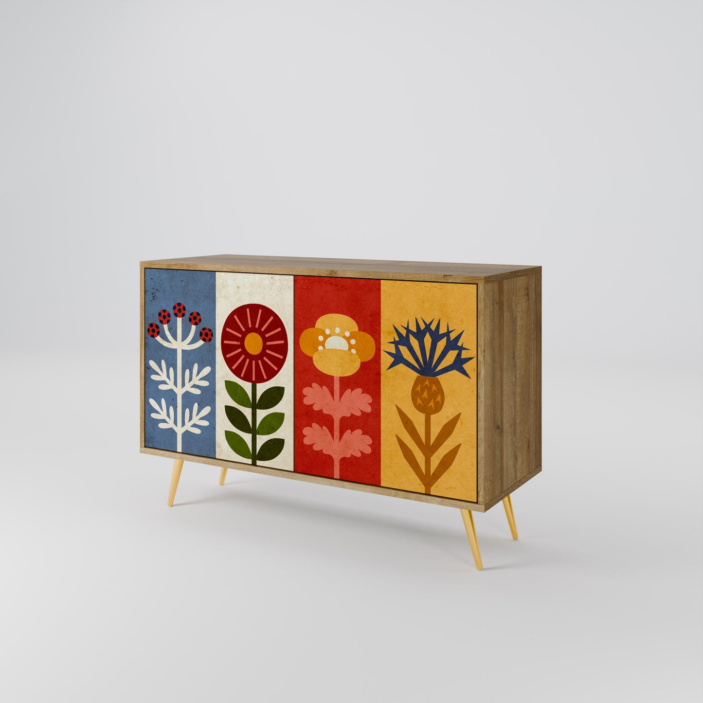 Credenza SCANDIC FLOWERET a 2 ante in effetto rovere
