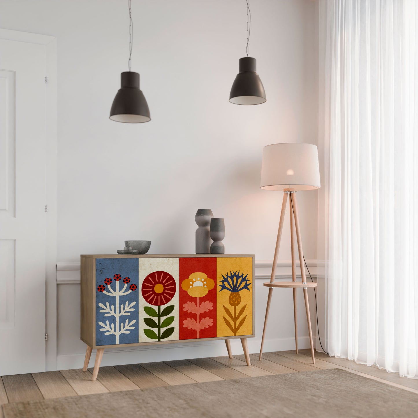 Credenza SCANDIC FLOWERET a 2 ante in effetto rovere