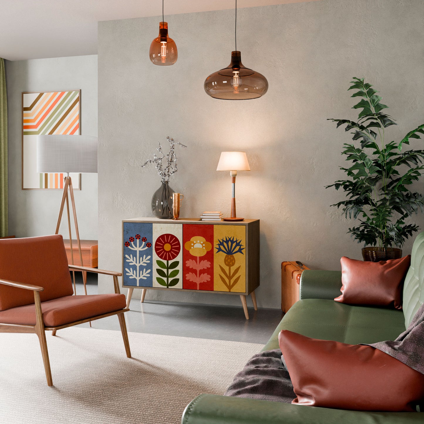 Credenza SCANDIC FLOWERET a 2 ante in effetto rovere