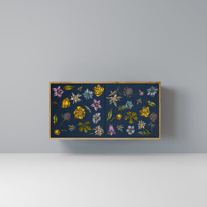 FLOWERS ON NAVY BLUE 2-Door Sideboard in Oak Effect