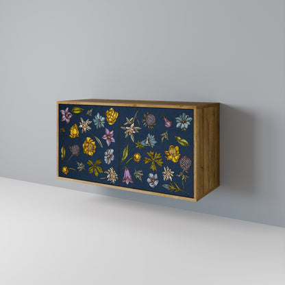 FLOWERS ON NAVY BLUE 2-Door Sideboard in Oak Effect