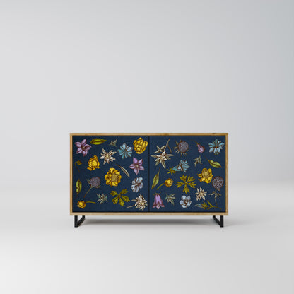 FLOWERS ON NAVY BLUE 2-Door Sideboard in Oak Effect