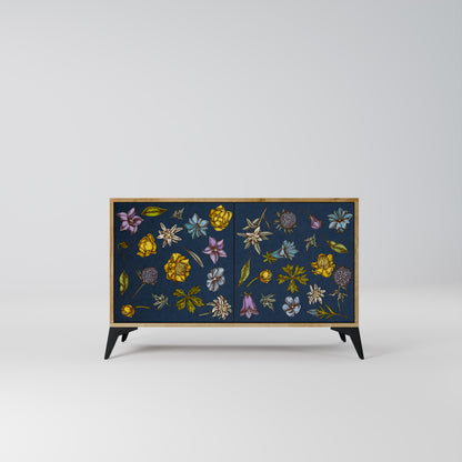 FLOWERS ON NAVY BLUE 2-Door Sideboard in Oak Effect