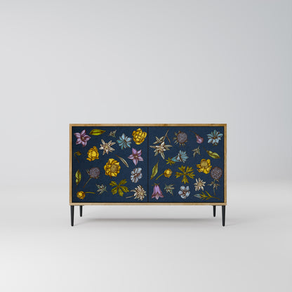 FLOWERS ON NAVY BLUE 2-Door Sideboard in Oak Effect