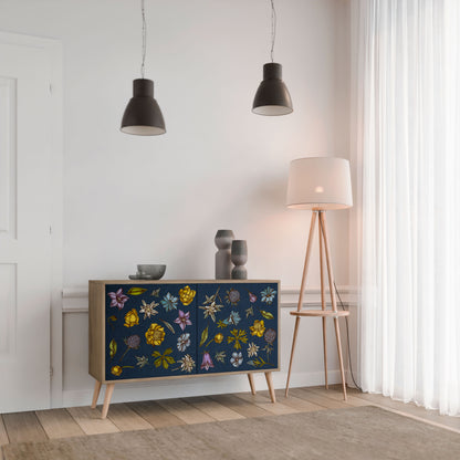 FLOWERS ON NAVY BLUE 2-Door Sideboard in Oak Effect