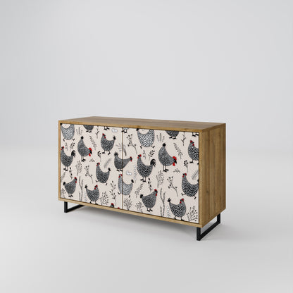 Credenza HAPPY HENS a 2 ante in effetto rovere