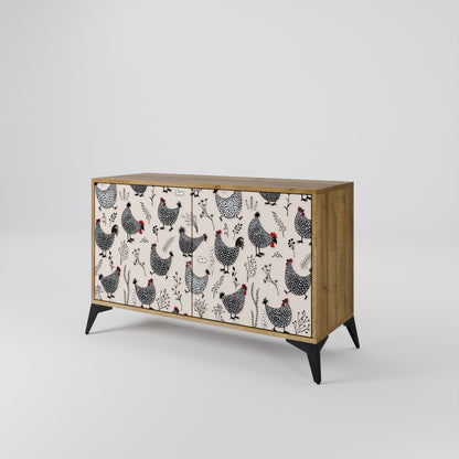 Credenza HAPPY HENS a 2 ante in effetto rovere
