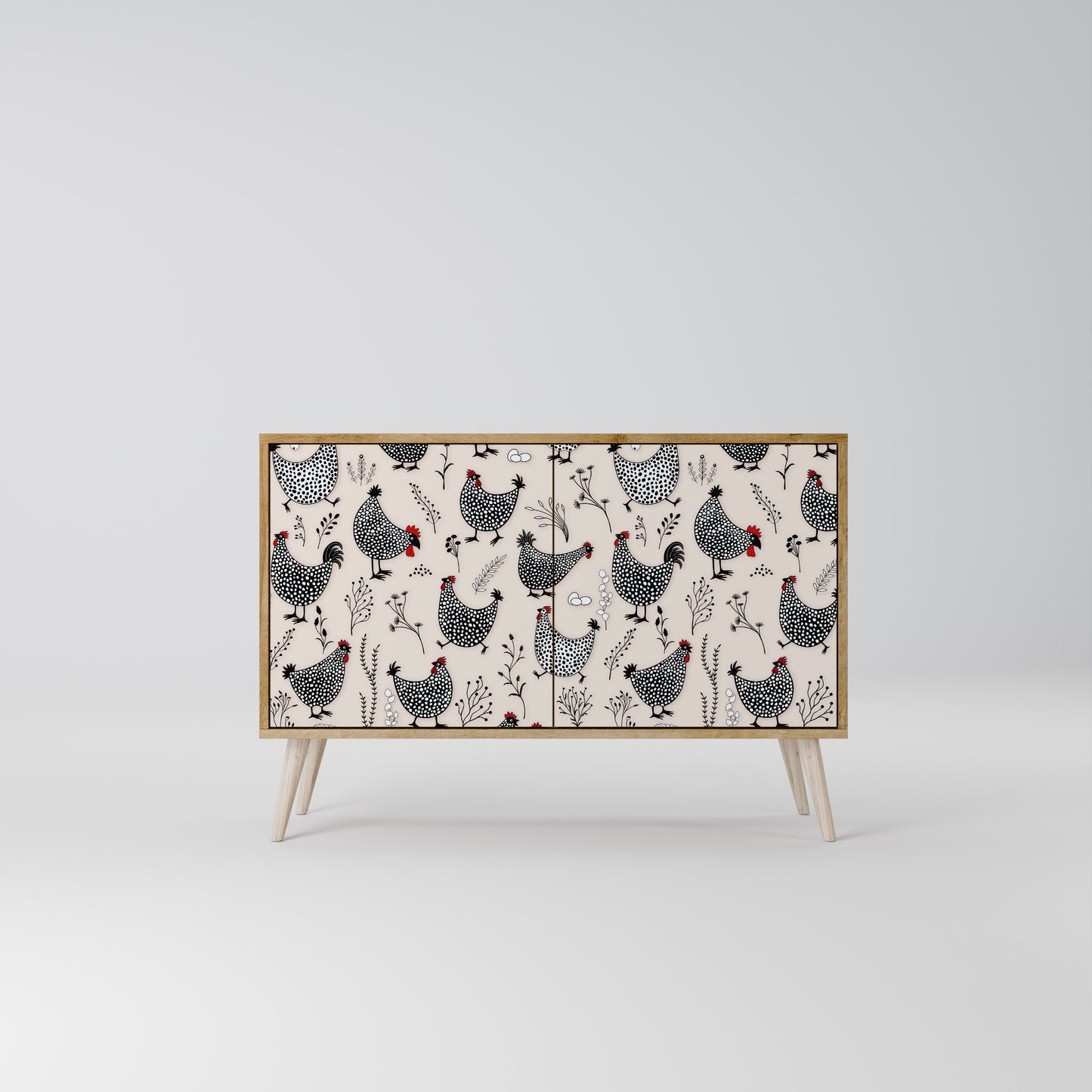 Credenza HAPPY HENS a 2 ante in effetto rovere