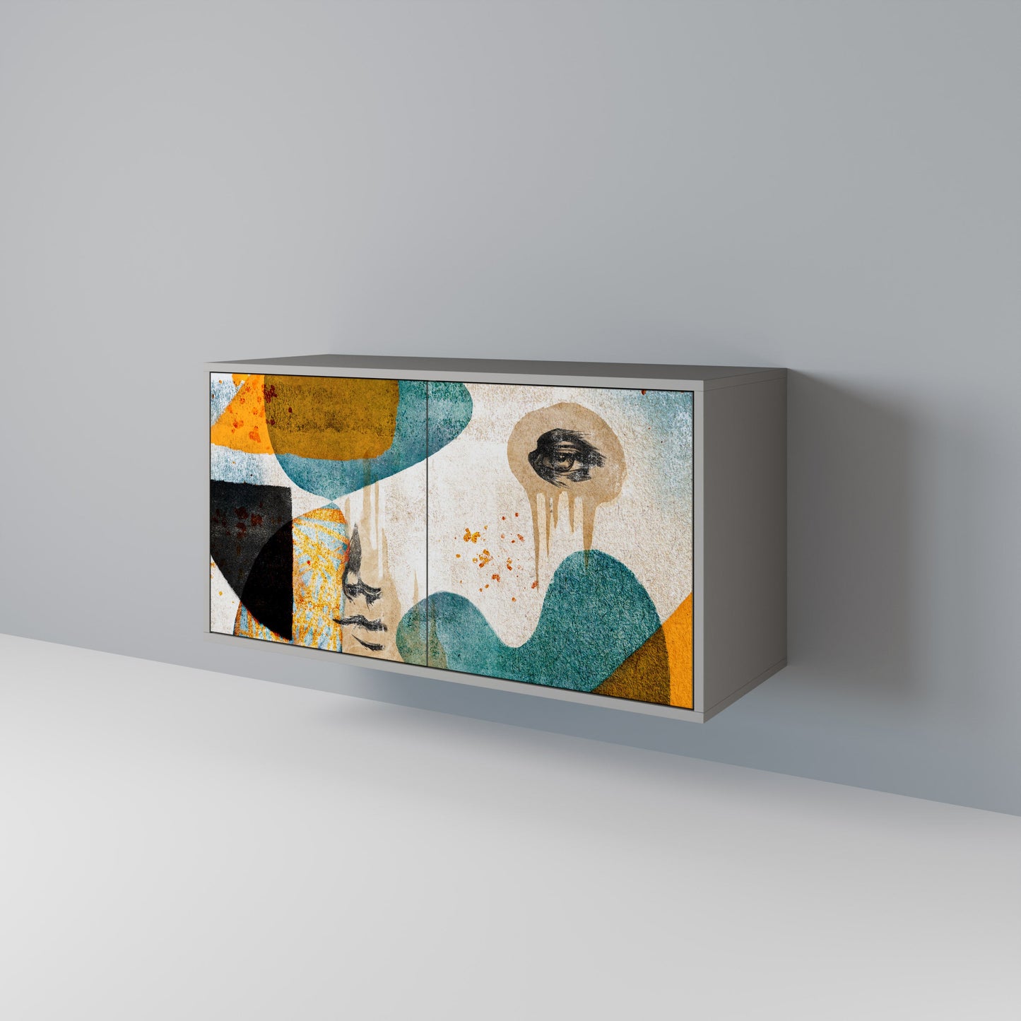 ABSTRACT FACES 2-Door Sideboard in Grey Finish