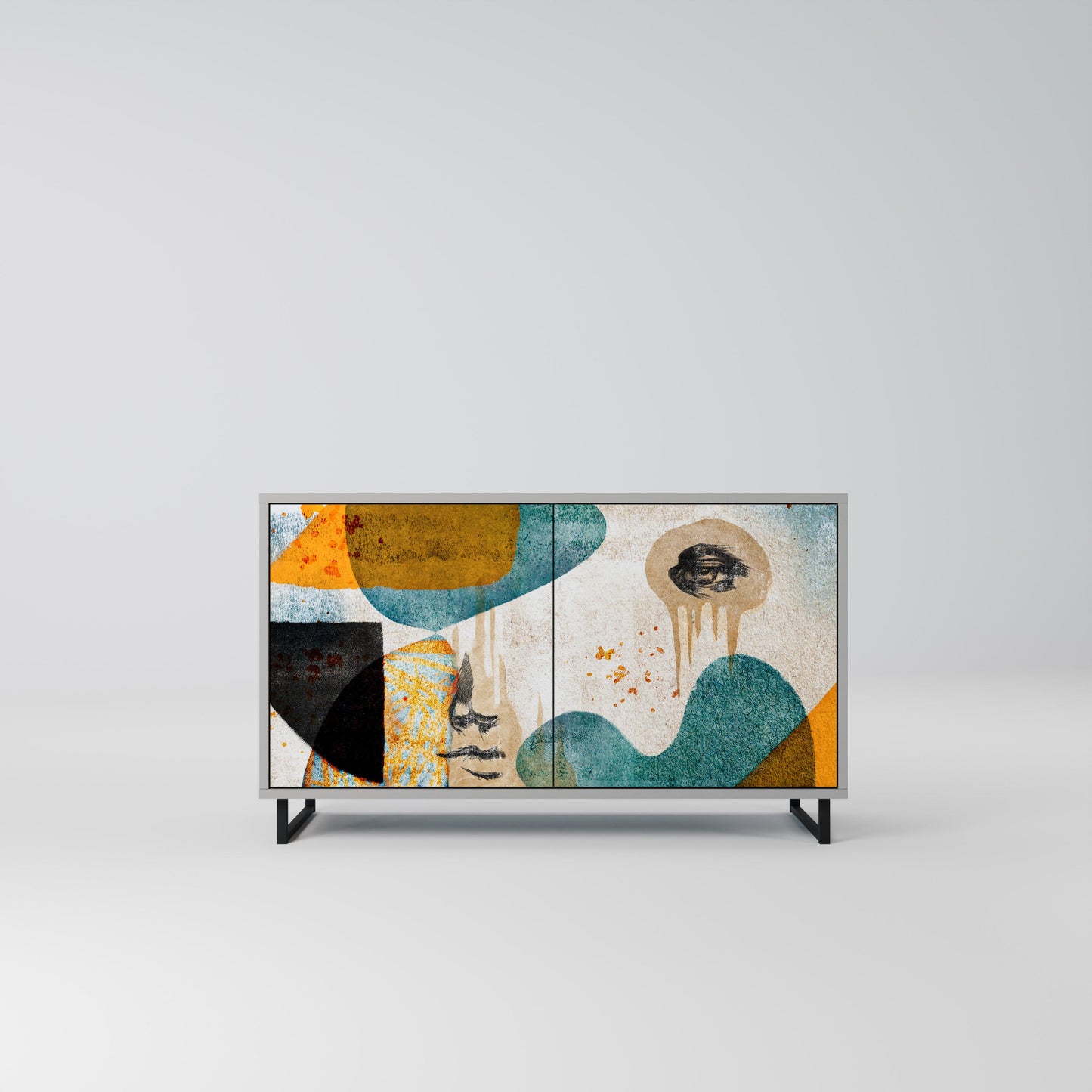 ABSTRACT FACES 2-Door Sideboard in Grey Finish