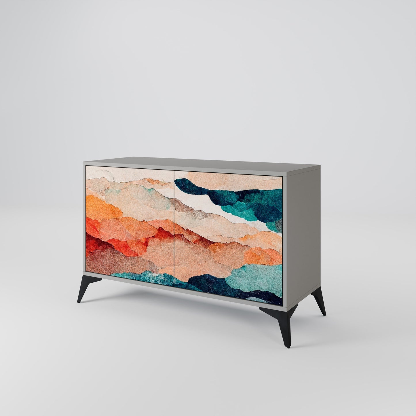 Credenza a 2 ante ABSTRACT LANDSCAPE in finitura grigia