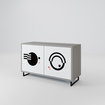 Credenza a 2 ante con combinazione bianca e nera, finitura grigia